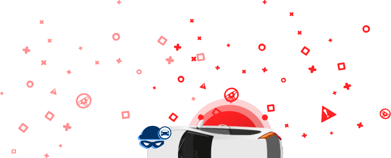 Egy rendőri szalagot, maszkos betörőt, autót ábrázoló kép piros háttérrel.