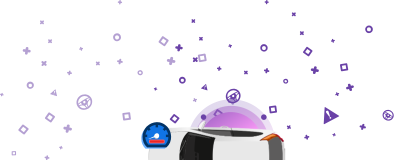 Egy sérült járművet ábrázoló kép, amelyen a kilométer-óra mellet egy piros sáv látható.