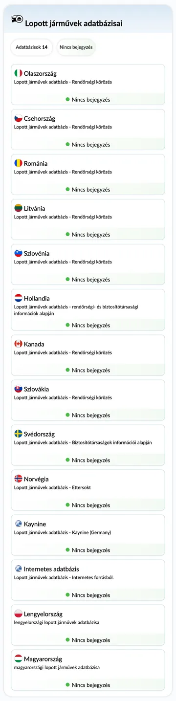 autoDNA Járműtörténeti Jelentés - Lopott járművek adatbázisai