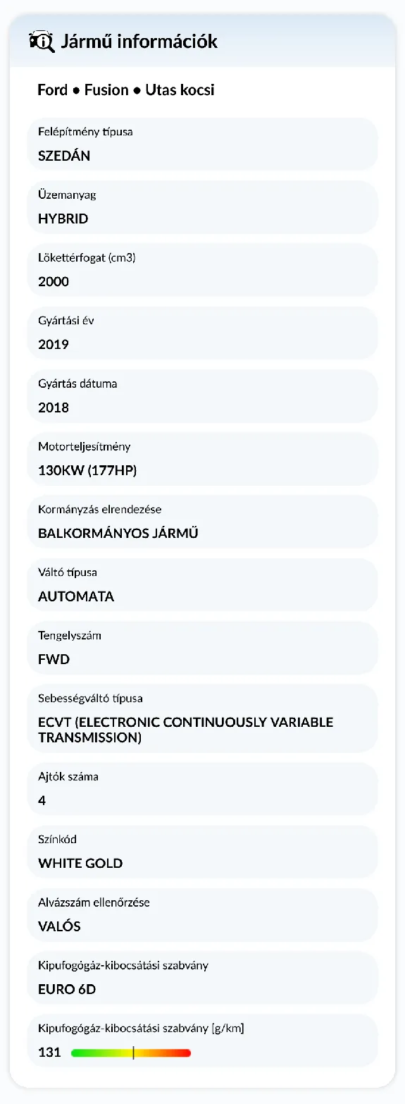 autoDNA Járműtörténeti Jelentés - információk a járműről
