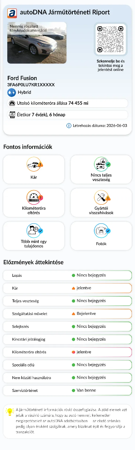 autoDNA Járműtörténeti Jelentés - Bevezető információk